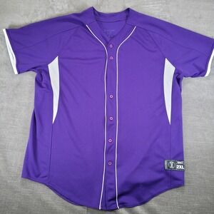 Holloway Dry-Excel Baseball Jersey Mens 2XL Purple White Button Up Sport